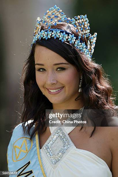 New Miss World Unnur Birna Vilhjalmsdottir of Iceland poses for pictures before a news conference on December 11, 2005 in Sanya, Hainan Island of...