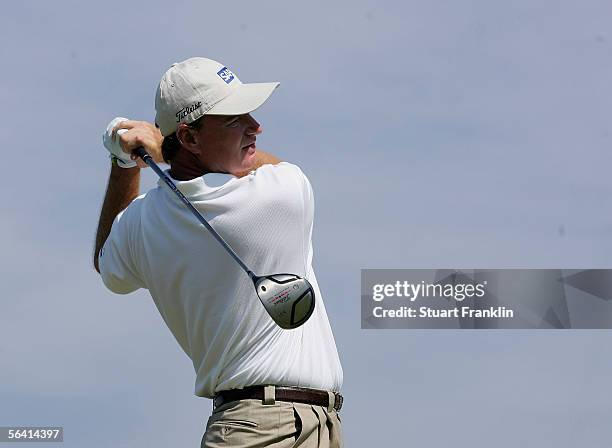 Ernie Els of South Africa plays his tee shot on the third hole during the final round at The Dunhill Championships at The Leopard Creek Country Club...