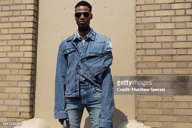 Jamir Assaf is seen attending the Nick Graham, Kenneth Ning & John Elliott presentations wearing Balmain, H&M, Zara, and Givenchy during New York...
