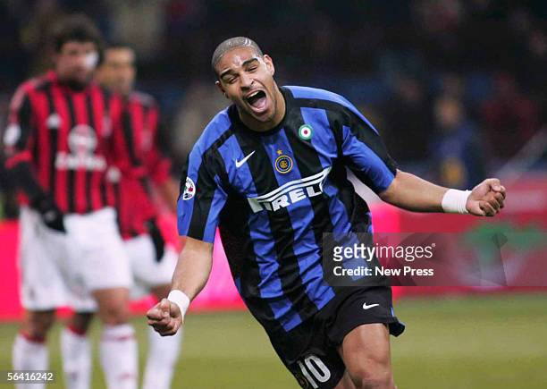 Adriano of Inter celebrates after scoring during the Serie A match between Inter Milan and AC Milan played at the Giuseppe Meazza San Siro stadium on...