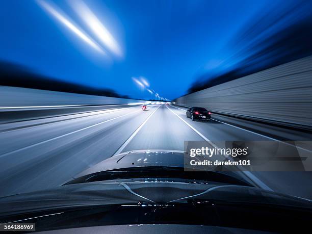 view from the top of a car driving down a motorway at speed - car top down stock pictures, royalty-free photos & images