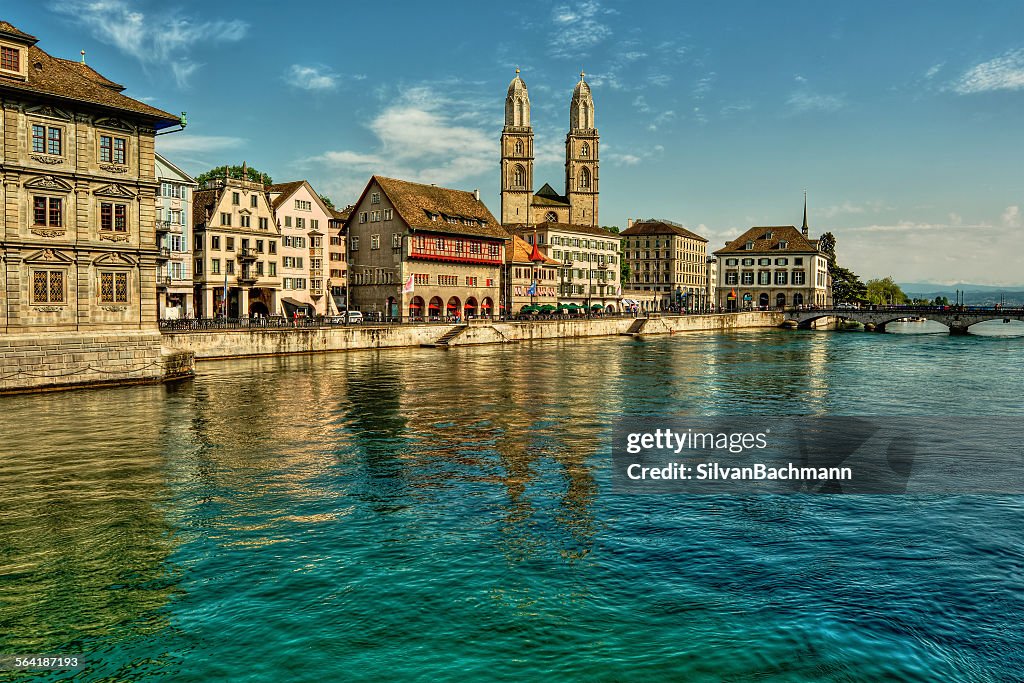 Buildings lining the river Limmat, Zurich, Switzerland