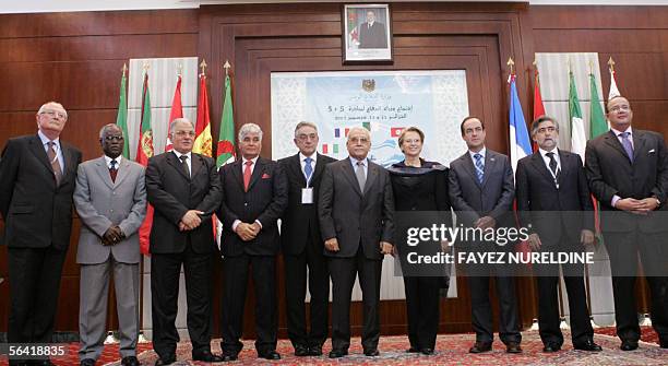 Ministers of Defence attended the "Meeting of the Initiative 5+5" pose for the family photo 12 December 2005 in Algiers : Malte's Joseph Ezzo,...