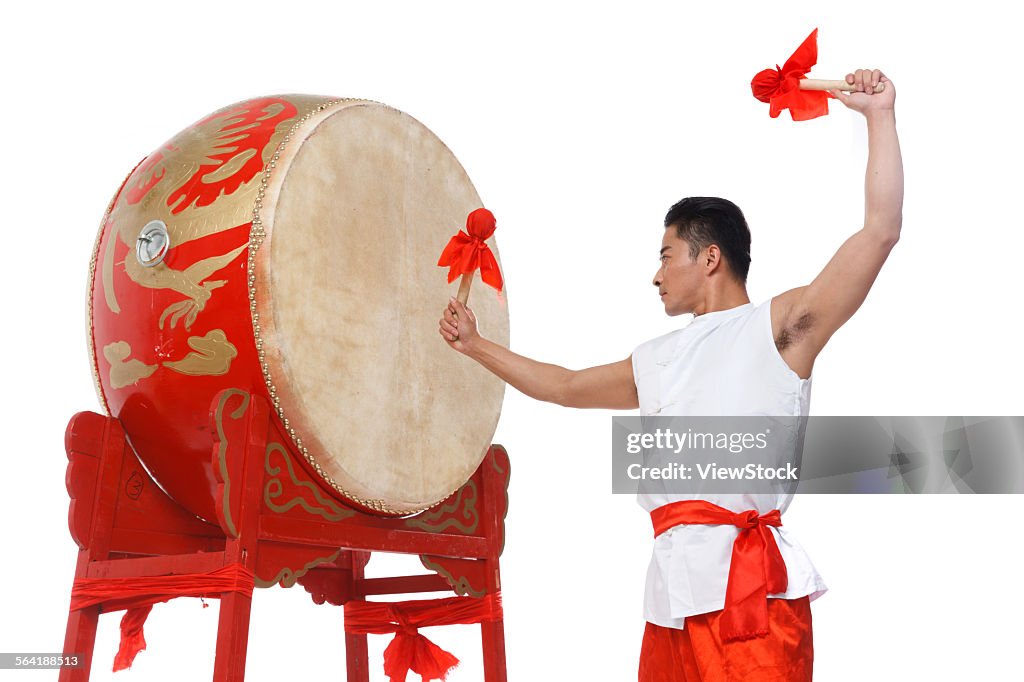 The young man was drumming