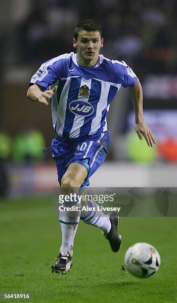 Lee McCulloch of Wigan Athletic in action during the Carling Cup fourth round match between Wigan Athletic and Newcastle United at the JJB Stadium on...