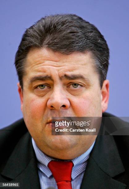German Environmental Minister Sigmar Gabriel talks during a press conference on December 12, 2005 in Berlin, Germany. Gabriel outlined agreements...