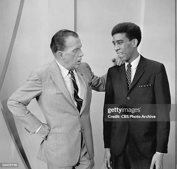 Show host Ed Sullivan greets guest Richard Pryor. Image dated May 9, 1965.