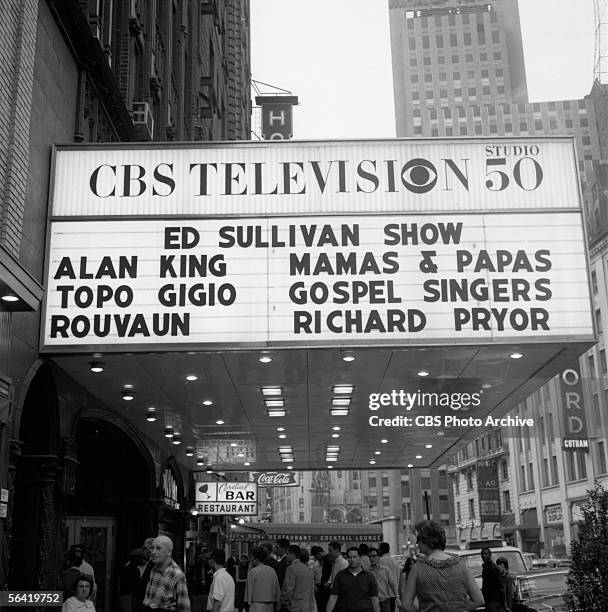 Marquee featuring the names of that days guests: Alan King, The Mamas and the Papas, Topo Gigio, Rouvaun and Richard Pryor. Image dated June 11, 1967.