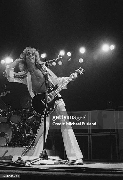 English singer and guitarist Peter Frampton performing on stage, April 1976.