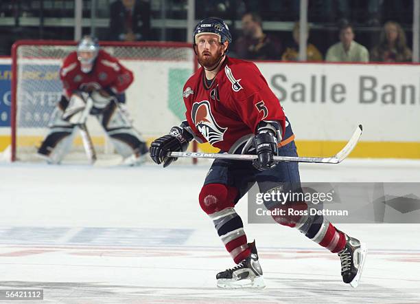 Greg Zanon of the Milwaukee Admirals skates during the game against the Chicago Wolves at Allstate Arena on November 19, 2005 in Rosemont, Illinois....