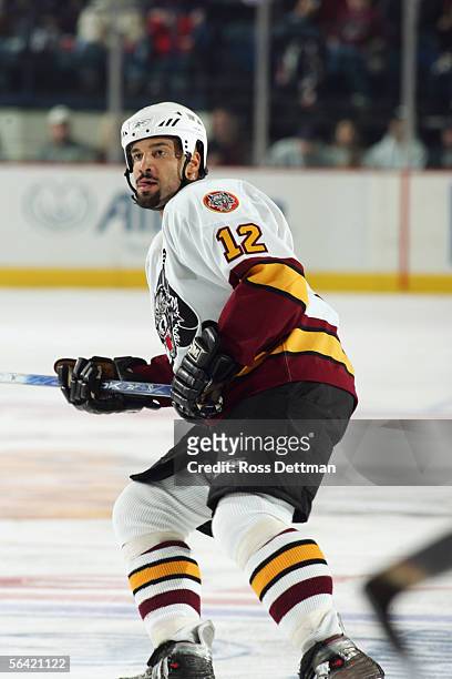 Justin Morrison of the Chicago Wolves skates during the game against the Milwaukee Admirals at Allstate Arena on November 19, 2005 in Rosemont,...