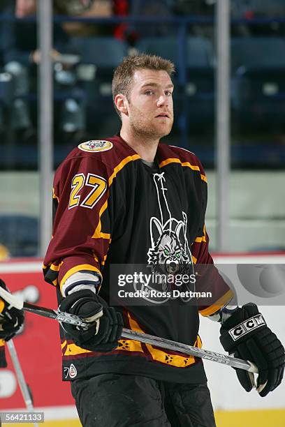 Scott Barney the Chicago Wolves skates before the game against the Milwaukee Admirals at Allstate Arena on November 19, 2005 in Rosemont, Illinois....