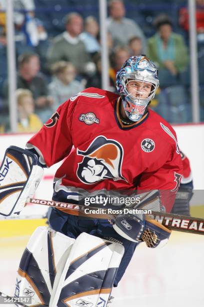 Goaltender Pekka Rinne of the Milwaukee Admirals moves on the ice before the game against the Chicago Wolves at Allstate Arena on November 19, 2005...