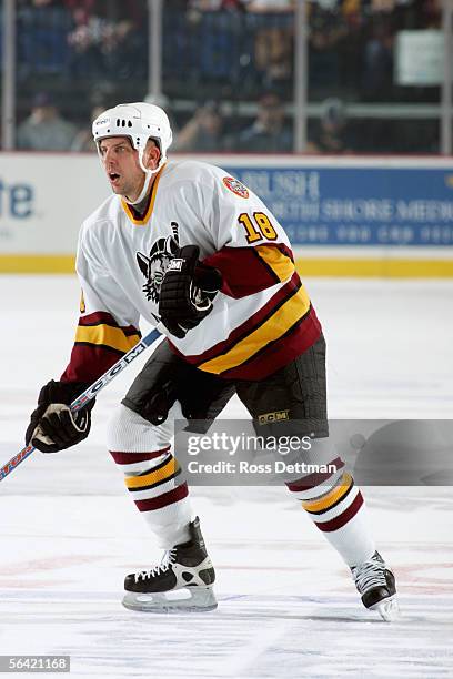 Nick Naumenko of the Chicago Wolves skates during the game against the Milwaukee Admirals at Allstate Arena on November 19, 2005 in Rosemont,...