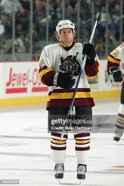 Karl Stewart of the Chicago Wolves skates during the game against the Milwaukee Admirals at Allstate Arena on November 19, 2005 in Rosemont,...