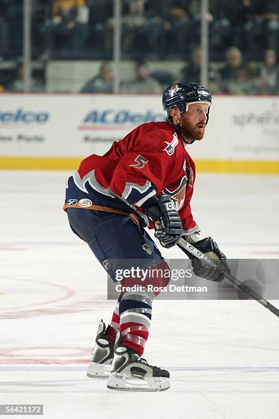 Greg Zanon of the Milwaukee Admirals skates during the game against the Chicago Wolves at Allstate Arena on November 19, 2005 in Rosemont, Illinois....
