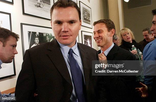 Red Sox Co-General Managers Ben Cherington and Jed Hoyer December 12, 2005 meet the press at Fenway Park in Boston, Massachusetts. Both Cherington...