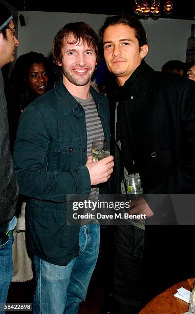 Singer James Blunt and actor Orlando Bloom attend the screening of Gwyneth Paltrow's favorite film "Annie Hall" at The Electric Cinema on December...