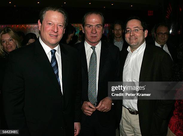 Former Vice President Al Gore, actor Tommy Lee Jones and Michael Barker attend the afterparty for the premiere of "Three Burials Of Melquiades...