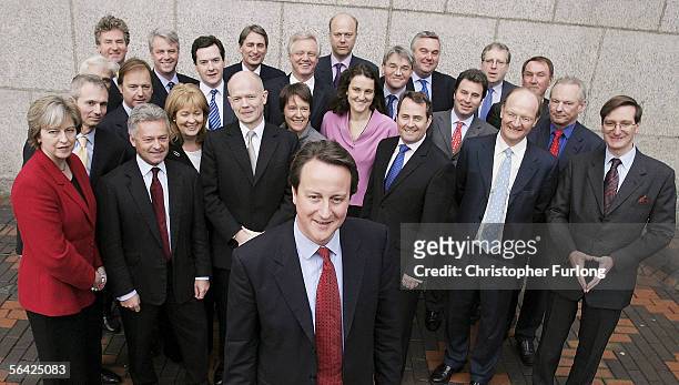 Leader of the Conservative Party David Cameron and his shadow cabinet pose for photographers before they have their first meeting at The...