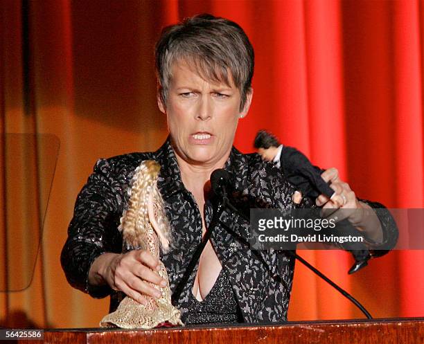 Actress and host Jamie Lee Curtis speaks at the American Civil Liberties Union of Southern California's annual Bill of Rights dinner honoring civil...