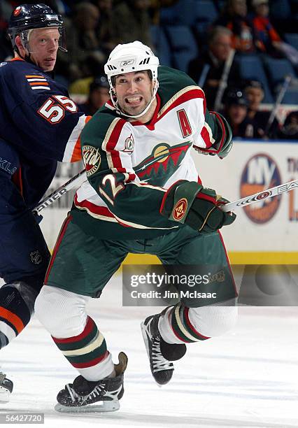 Center Brian Rolston of the Minnesota Wild skates against the New York Islanders on December 13, 2005 at Nassau Coliseum in Uniondale, New York.
