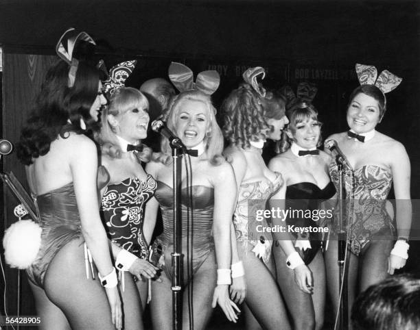 The 'Singing Bunnies' - Bunny Girl waitresses at the London Playboy Club - perform a song during the club's 'Showtime In The Playroom' spot, circa...