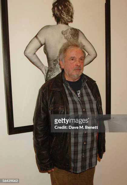 David Bailey attends the private view and book launch party for his new exhibition and book both entitled "David Bailey: Bailey's Democracy" at...