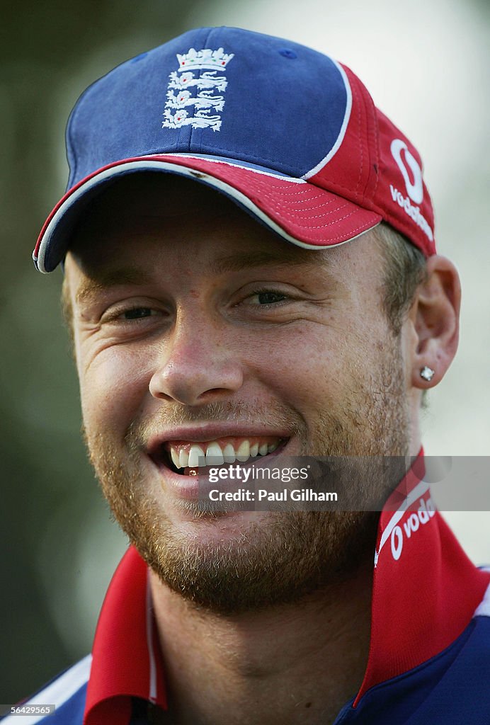 Andrew Flintoff of England smiles during an England nets session