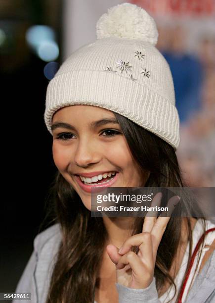 Actress Victoria Justice attends the Los Angeles premiere of "Cheaper By The Dozen 2" at the Mann Village Theatre on December13, 2005 in Westwood,...