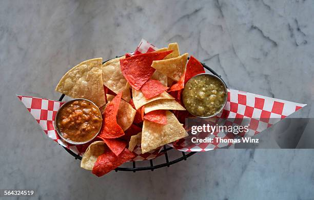 corn chips and salsa - chips salsa stock pictures, royalty-free photos & images