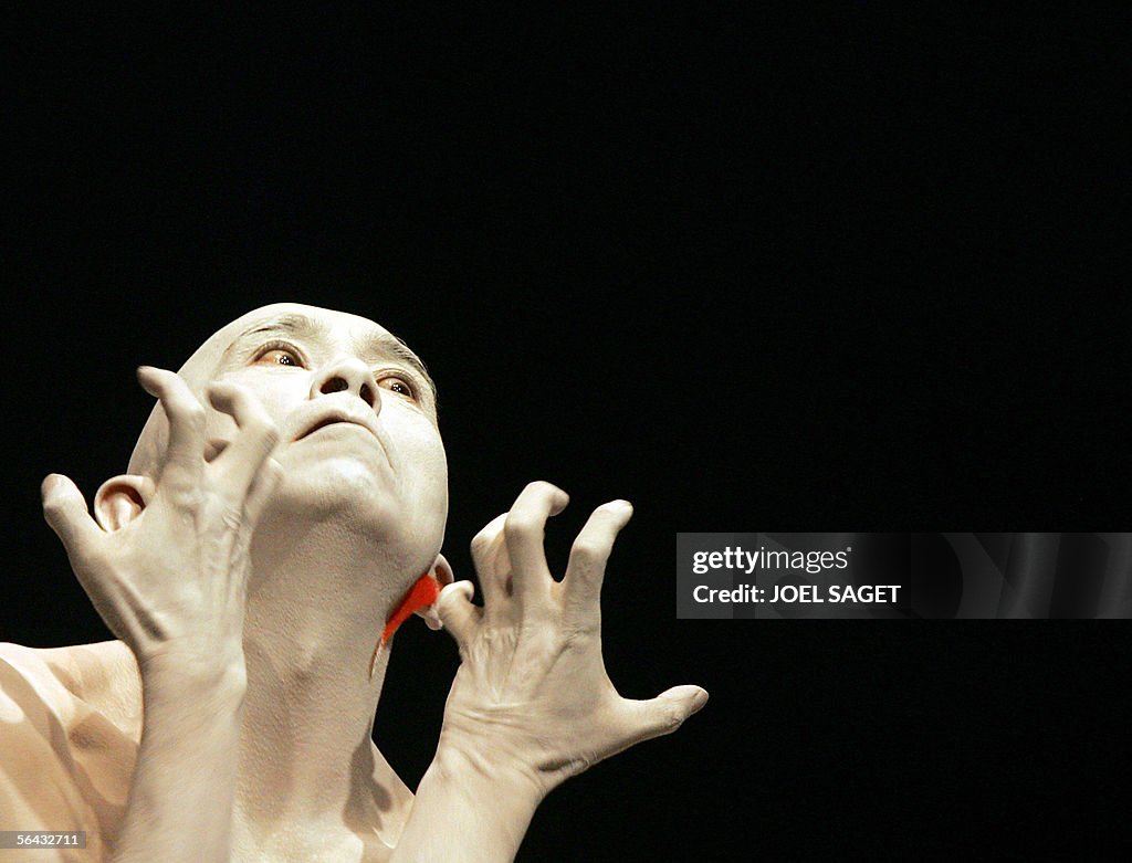 Butoh Shell A Japanese Butoh dancer performs on stage at Theatre de la Ville, 14 ...