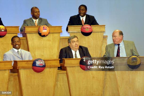 First three winners in this years NBA Draft Lottery are L-R: #1 Steve Francis of the Houston Rockets, #2 Jerry Krause, Exececutive Vice President of...