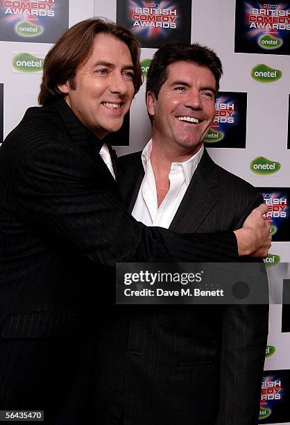 Jonathan Ross and Simon Cowell arrive at the British Comedy Awards 2005 at London Television Studios on December 14, 2005 in London, England.