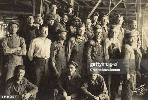 Group photo of the machine department of the Peru Chair Company of Peru, Indiana, 1923. Taken by Shepardson.