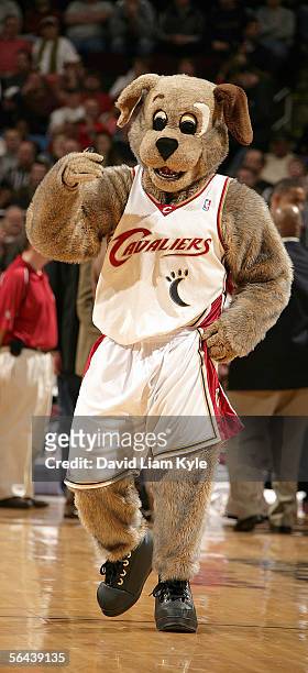 Cleveland Cavaliers mascot, Moondog, entertains fans before the game against the Denver Nuggets on December 15, 2005 at The Quicken Loans Arena in...