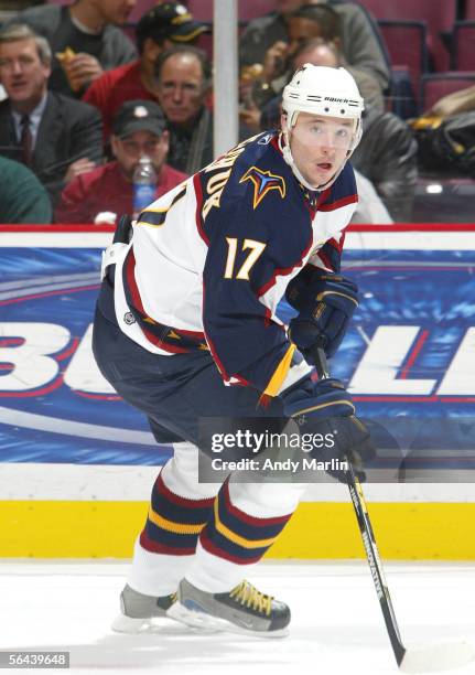 Ilya Kovalchuk of the Atlanta Thrashers skates against the New Jersey Devils during their game at the Continental Airlines Arena on December 15, 2005...