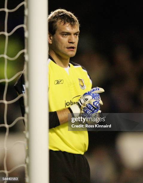 Roy Carroll of West Ham United in action during the Barclays Premiership match between Everton and West Ham United at Goodison Park on December 14,...