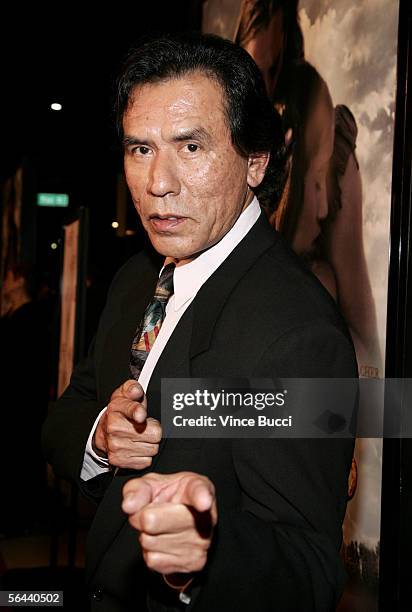 Actor Wes Studi arrives at the New Line Cinema premiere of "The New World" presented by AFI, held at the Academy of Motion Picture Arts and Sciences...