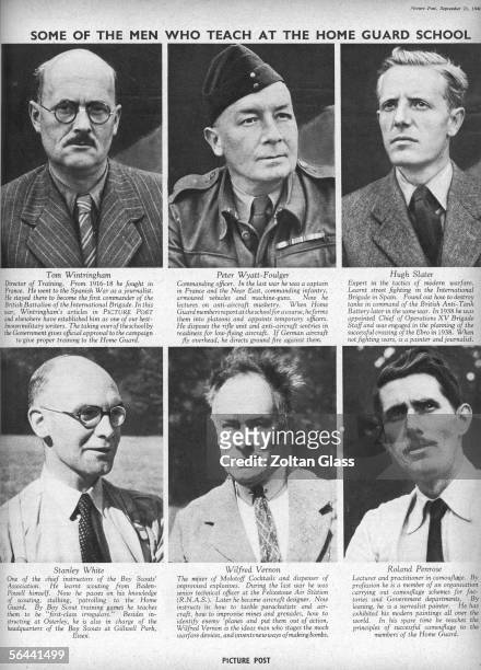 Page from a Picture Post article by Tom Wintringham showing the six men responsible for training the British Home Guard at the organisation's...