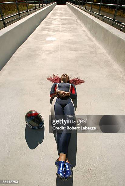 Portrait of Skeleton athlete Tristan Gale standing at the start of the "unfrozen" Bobsled/Luge/Skeleton track at the Utah Olympic Park on September...