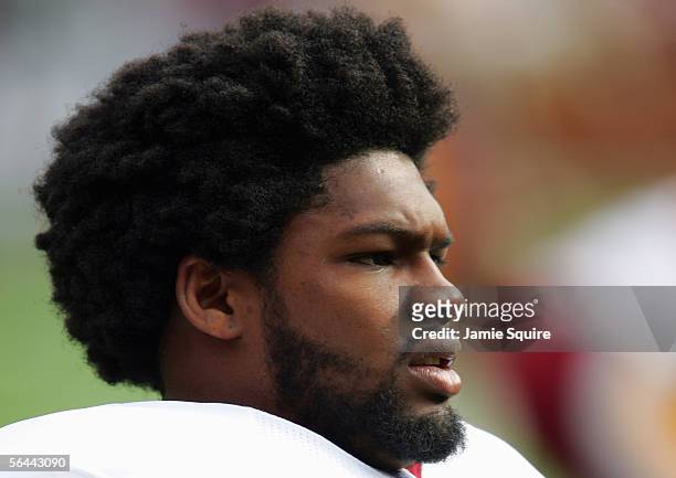 Sean Taylor of the Washington Redskins stands on the field during the game with the San Diego Chargers on November 27, 2005 at Fed Ex Field in...