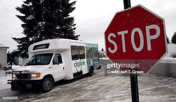 Citylink bus driver Sue Botham arrives at the Tensed Community Center to pick up a passenger on the Coeur d' Alene Indian Reservation, December 15,...