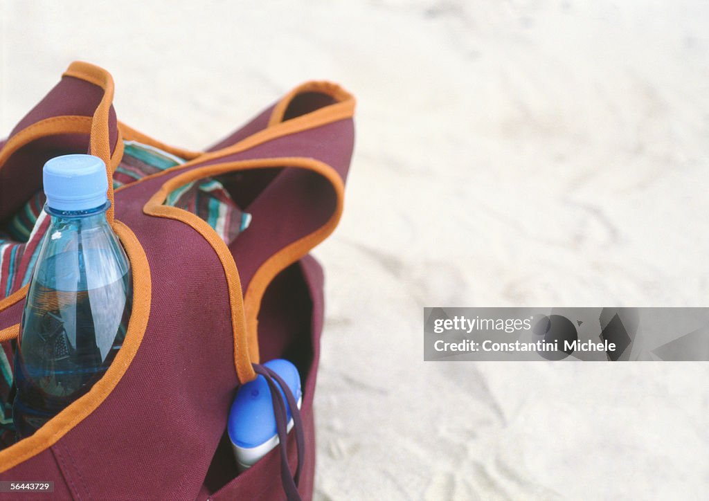 Beach bag containing supplies