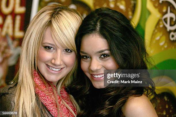 Actress Ashley Tisdale and Vanessa Anne Hudgens attends a breakfast with the cast and director of "High School Musical" December 16, 2005 at the Four...