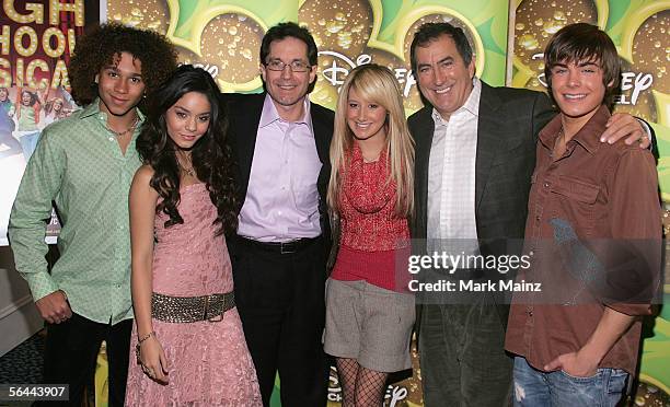 Actors Corbin Bleu, Vanessa Anne Hudgens, President, Entertainment Disney Channel Worldwide Gary Marsh, actor Zac Efron, Director Kenny Ortega and...