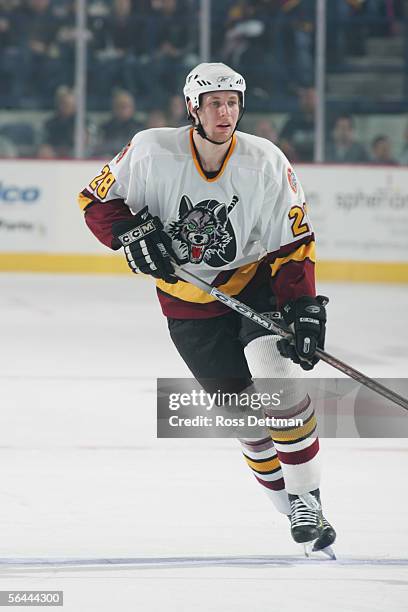 Canadian professional hockey player Braydon Coburn of the Chicago Wolves on the ice during a game against the Milwaukee Admirals at Allstate Arena on...