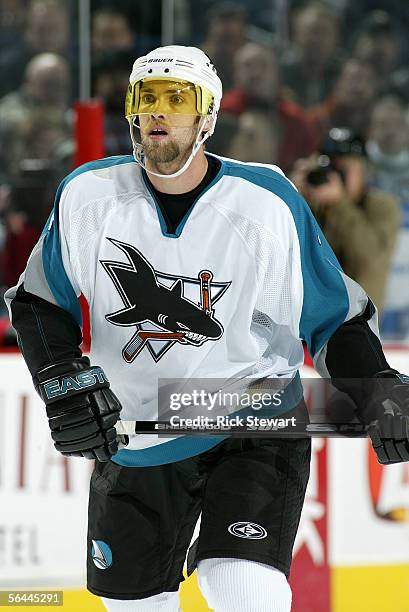 Kyle McLaren of the San Jose Sharks skates against the Buffalo Sabres during their NHL game on December 2, 2005 at HSBC Arena in Buffalo, New York....