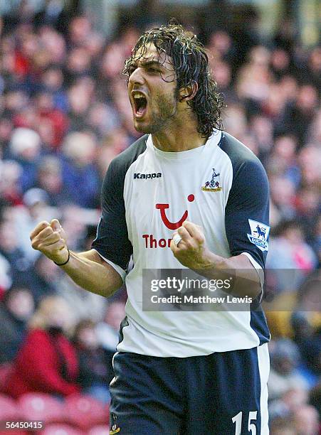 Mido of Tottenham celebrates his goal during the Barclays Premiership match between Middlesbrough and Tottenham Hotspur at the Riverside Stadium on...