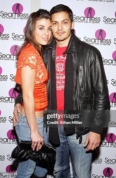 Actor Nicholas Gonzalez and girlfriend Monica Allgeier arrive at the grand opening of the Seamless Adult Ultra Lounge early December 18, 2005 in Las...